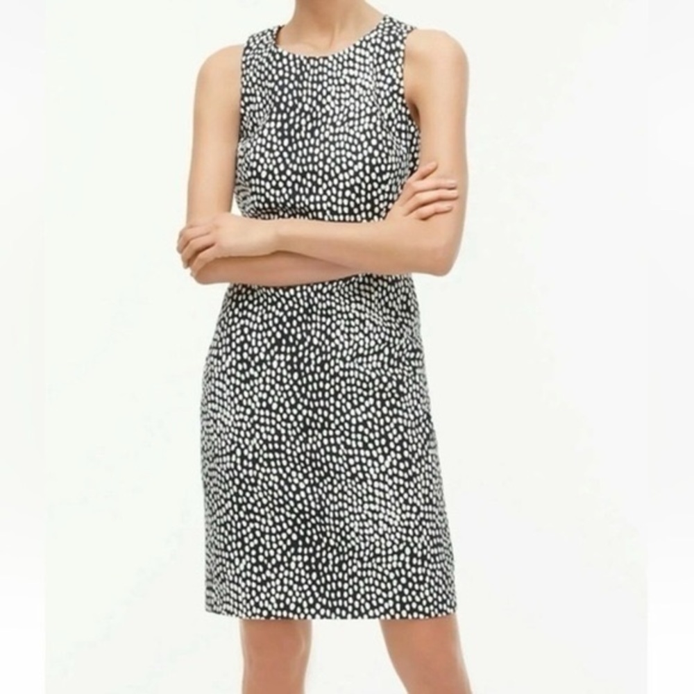 NWT J. Crew Women’s Navy White Basketweave Oncilla Print Sheath Dress Size 10